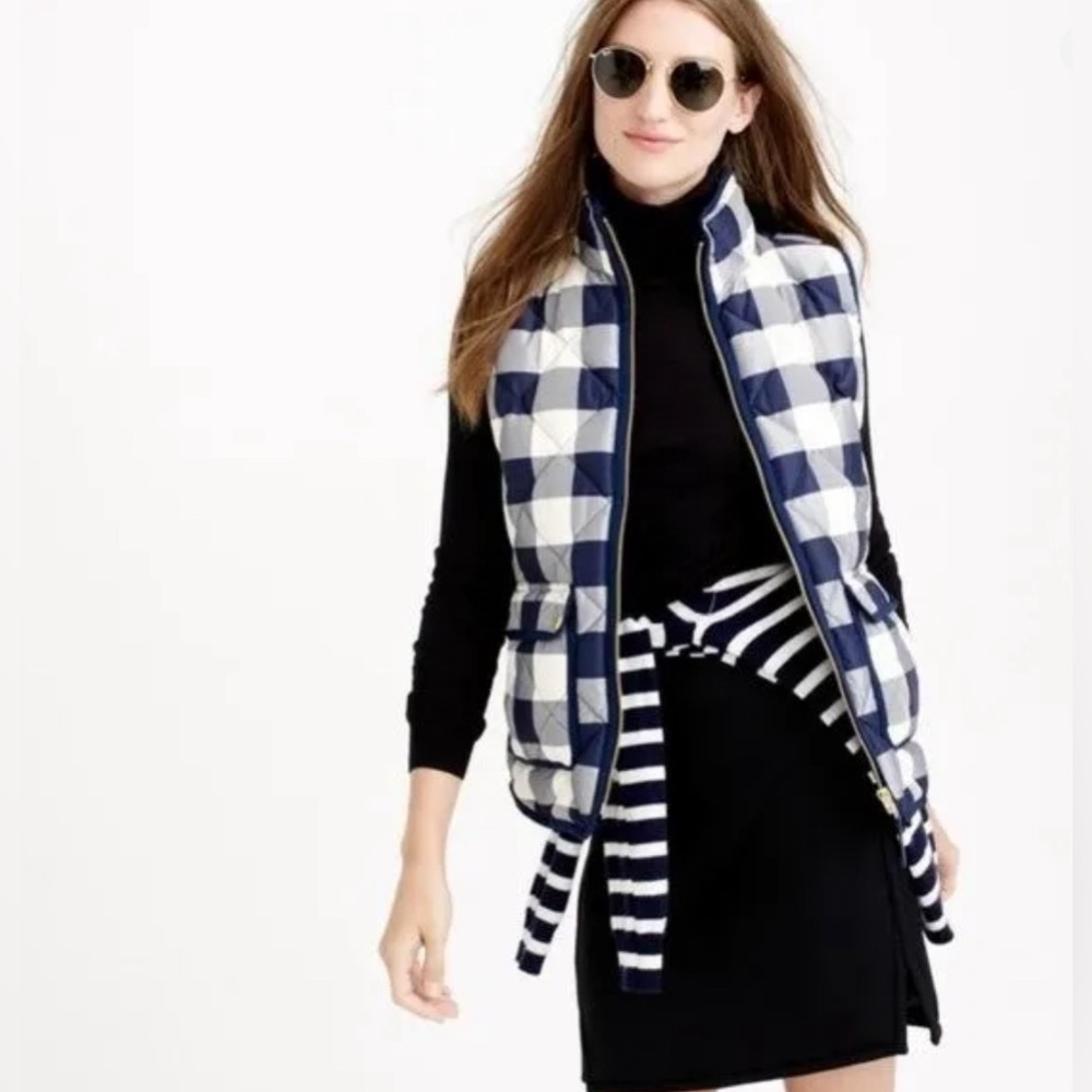 J. Crew | Excursion Quilted Vest in Buffalo Plaid Check Sz. XS Blue Down Feather